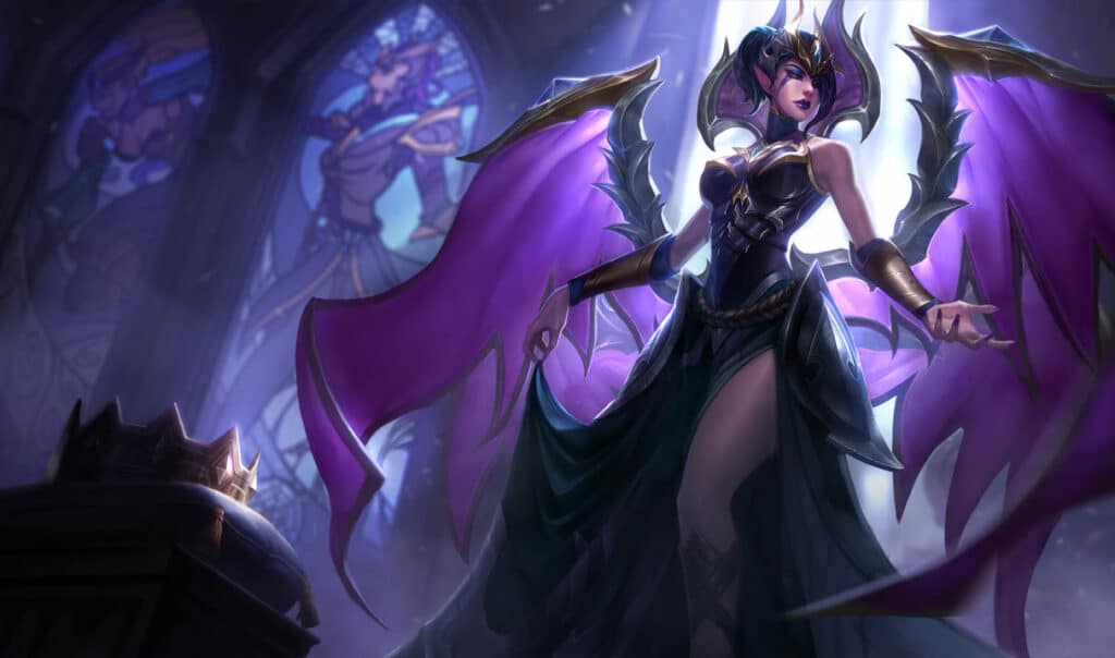 League of Legends Morgana Victorious skin with regal purple and gold design