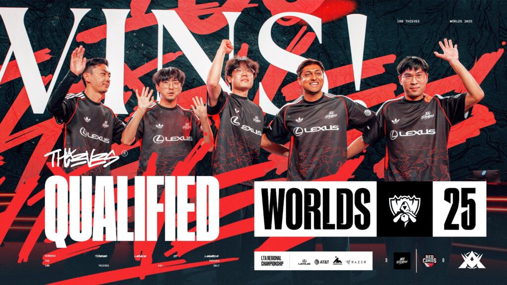 100 thieves roster Worlds 2025 qualification announcement graphic