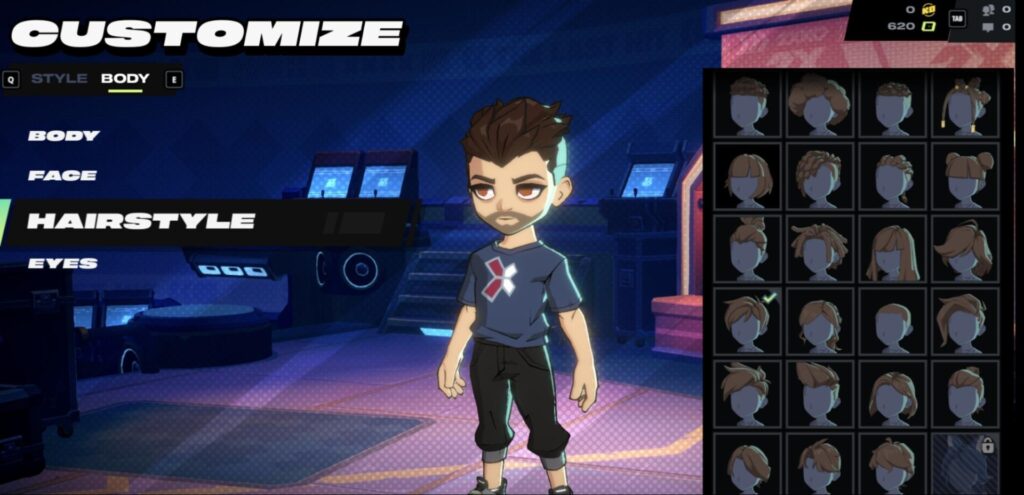 Giocatore che personalizza un personaggio maschile nella beta chiusa 2xko.