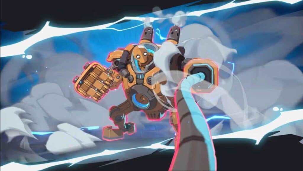 Blitzcrank usando la sua capacità di presa in una scena del film animata da 2xko.