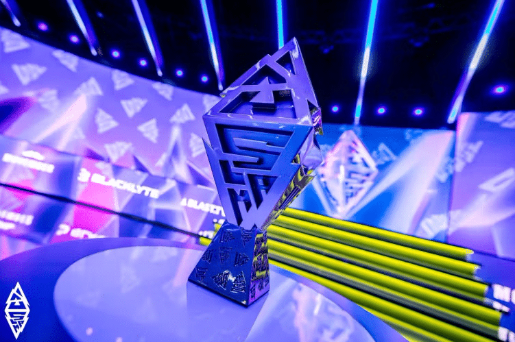 BLAST Slam Dota IV 2025 trophy and LAN stage