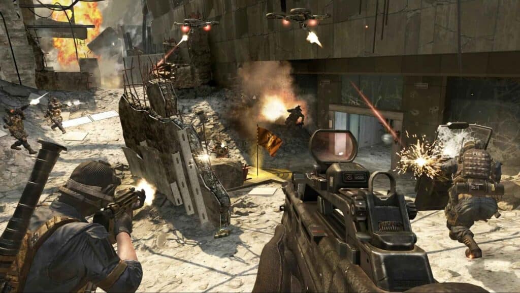 Call of Duty: Black Ops 2 intensa scena di combattimento futuristico