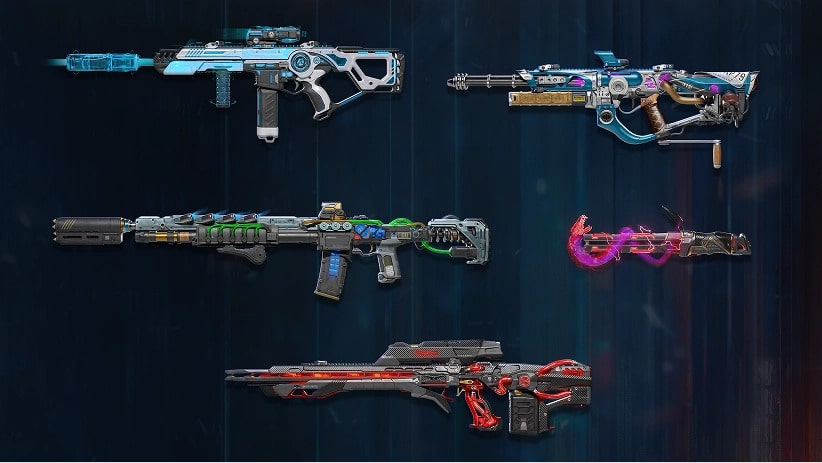 Five high-tech guns with neon designs from Black Ops 7