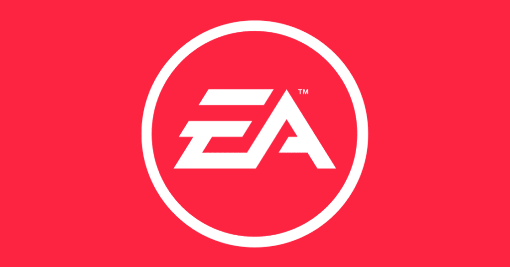 Electronic Arts logo 2025 featuring red background 