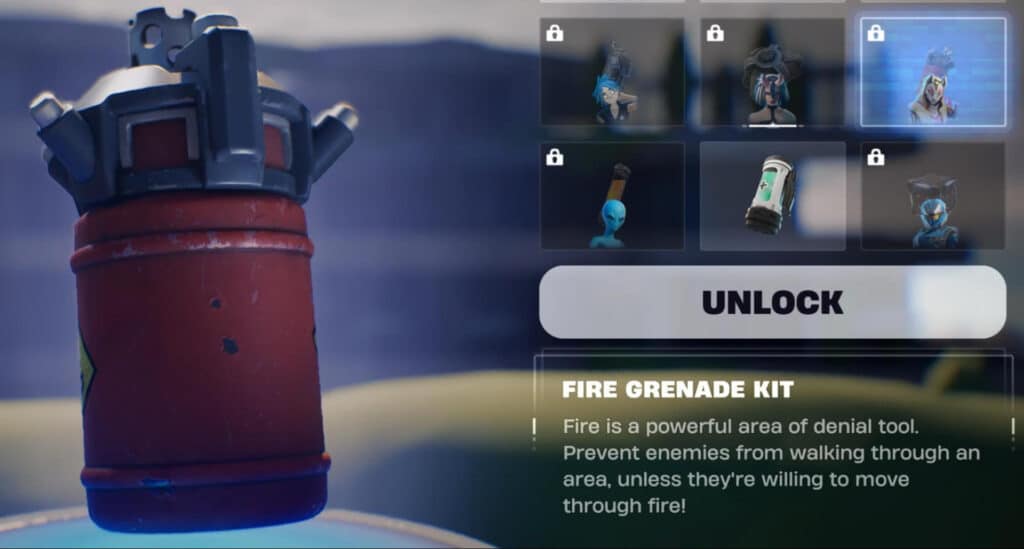 Gadget of Fire Grenade che sblocca la schermata di creazione dell'area con fiamme