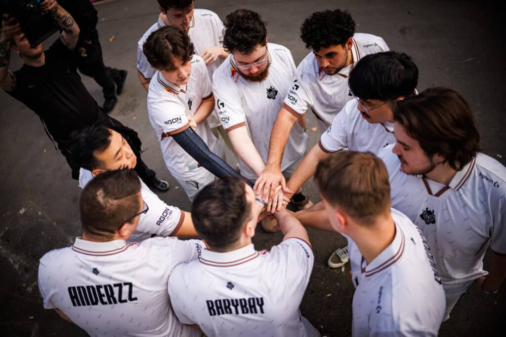 G2 Esports team at VALORANT Champions 2025, dejected after a loss