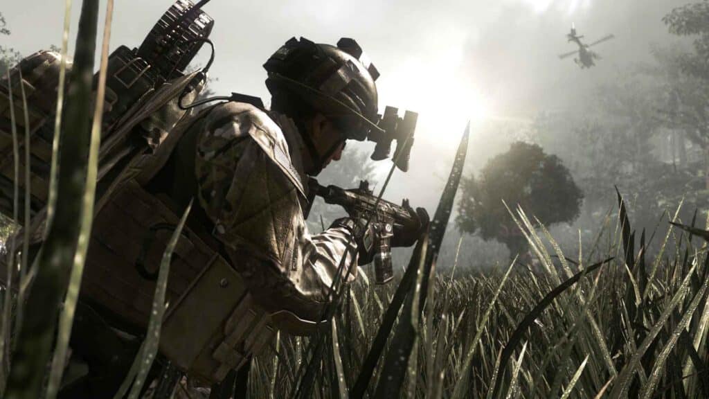 Call of Duty: Ghosts Soldier che punta con un'arma nel combattimento della giungla