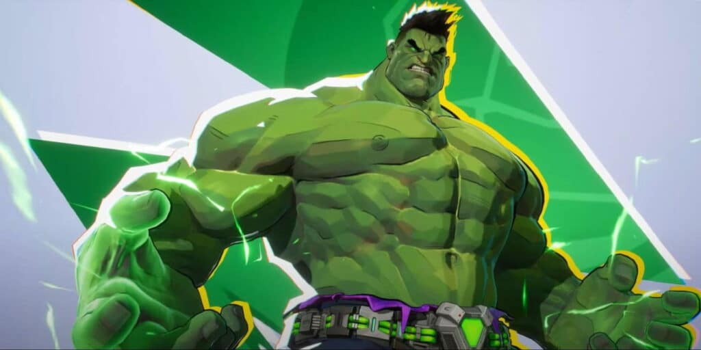 Hulk glowing with green power and ready for battle