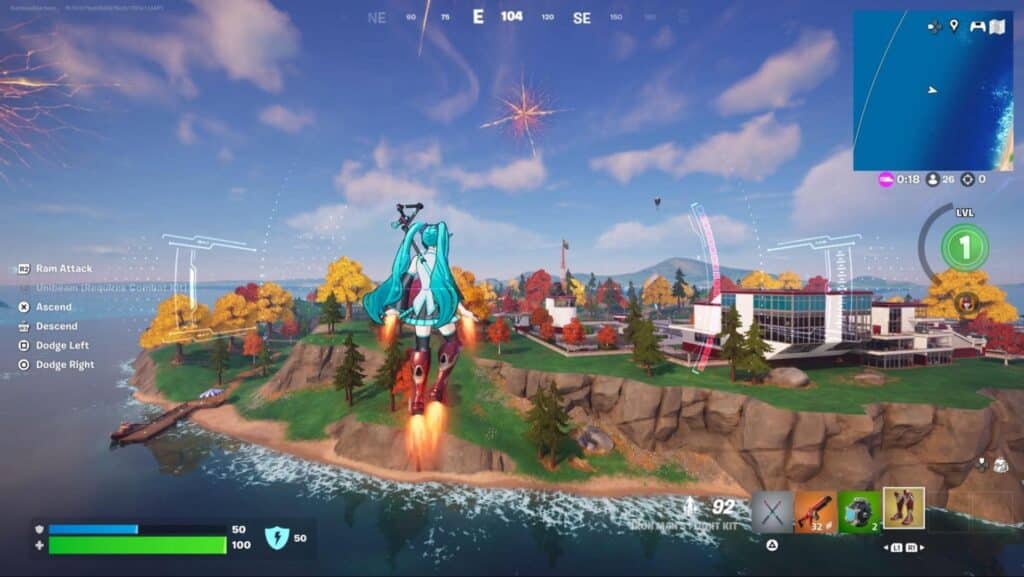 Fortnite Player che vola con Iron Man Jetpack vicino a Stark Industries