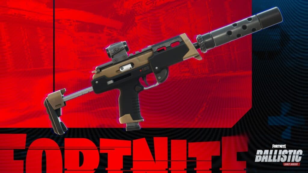 Mitraglia per silele su sfondo balistico rosso Fortnite
