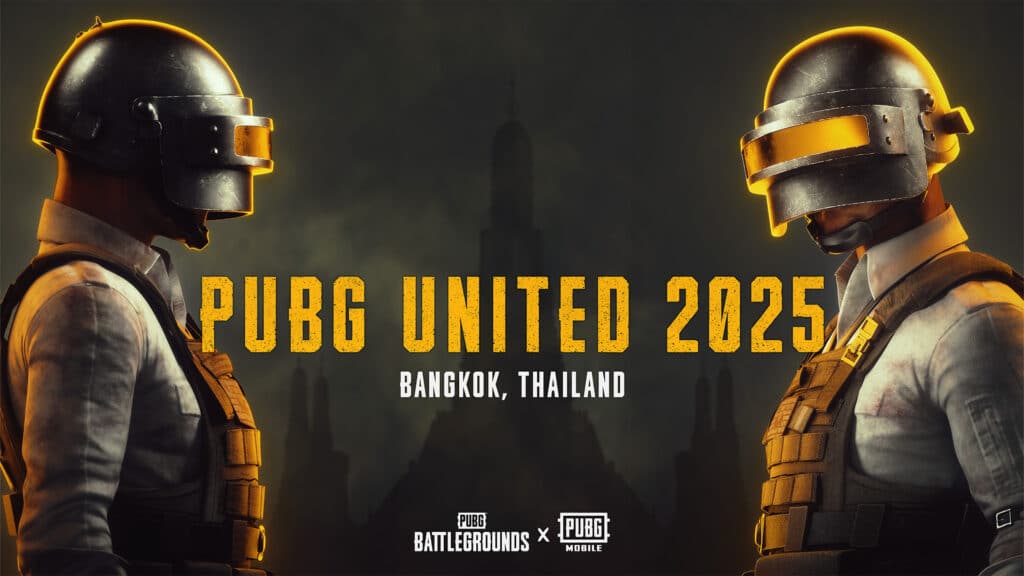 PUBG UNITED 2025 announcement graphic featuring PUBG and PUBG Mobile characters