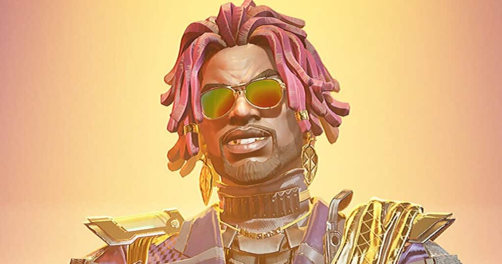Carattere maschile con dreadlocks rosa, accessori dorati e toni in opere d'arte Fragpunk