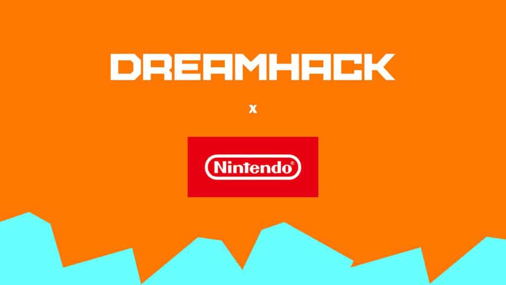Image of DreamHack and Nintendo logos on a blue and turquiose background