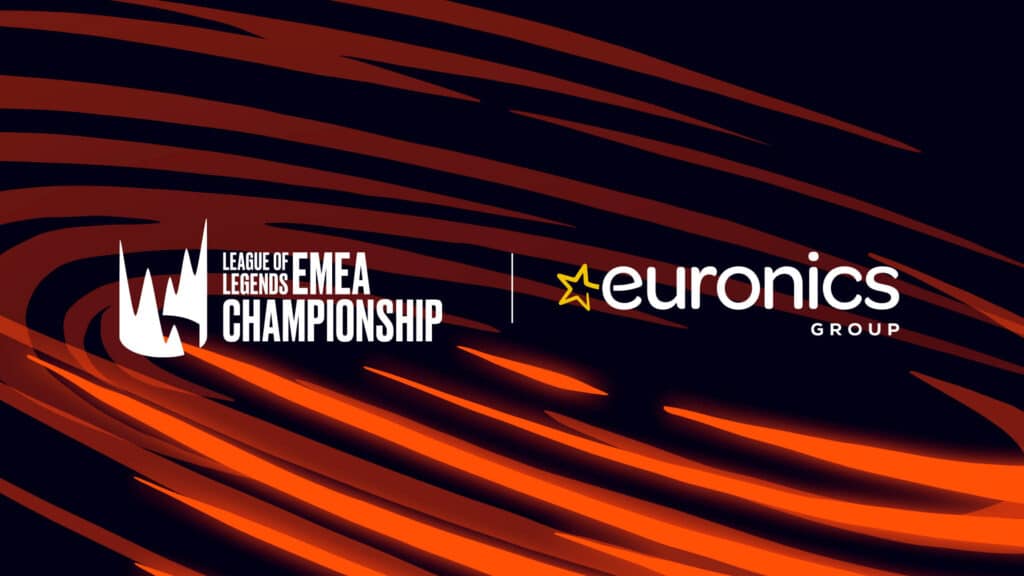 Logos da LEC e Euronics Group em um fundo preto e laranja