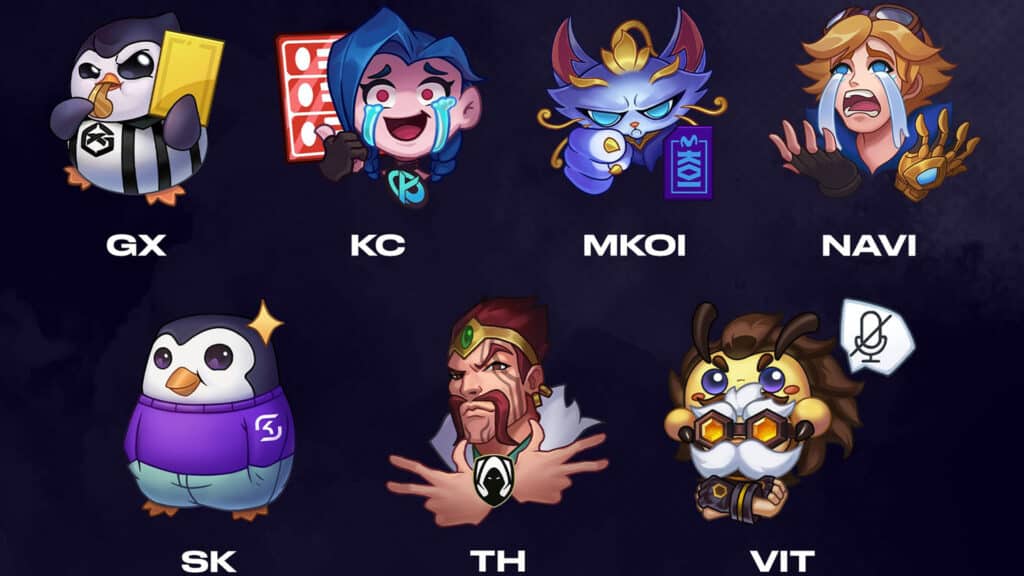 League of Legends LEC team emotes on a dark blue background