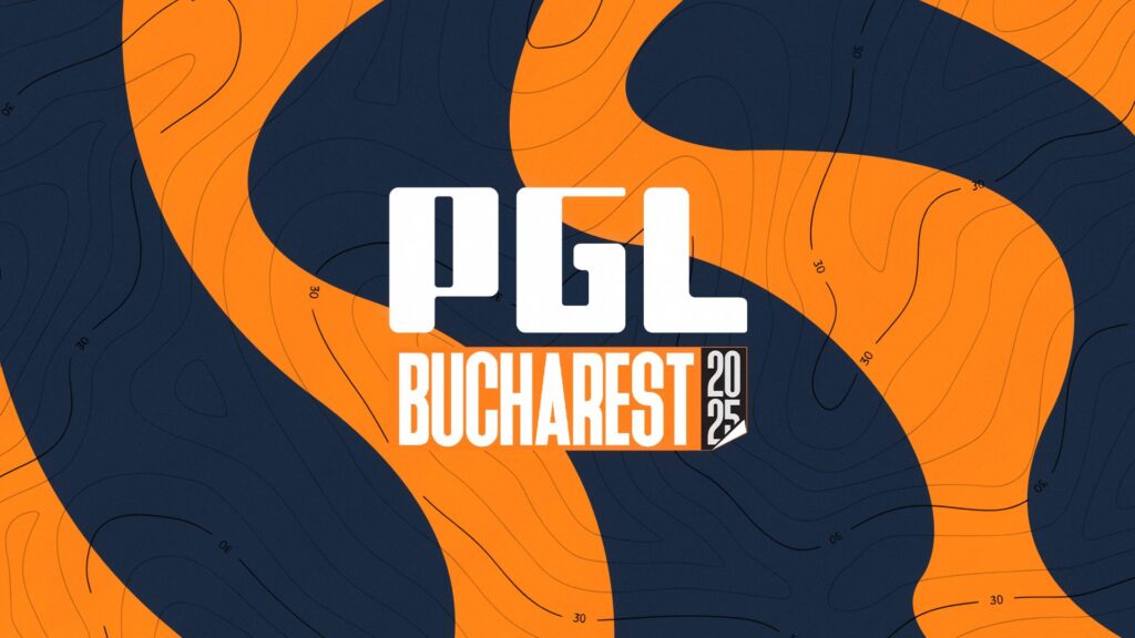 PGL Bucharest 2025 tournament logo on a black and orange background, signifying a major esports event