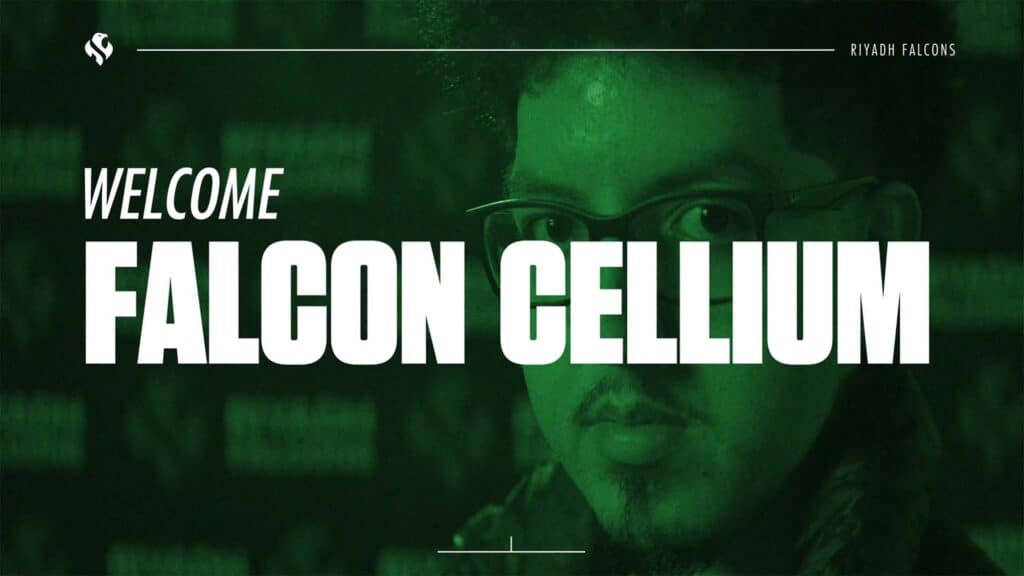Image of Cellium behind a green filter with white text covering his face in the foreground