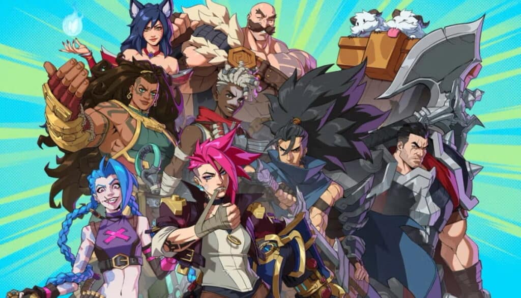 A vibrant illustration of 2XKO characters