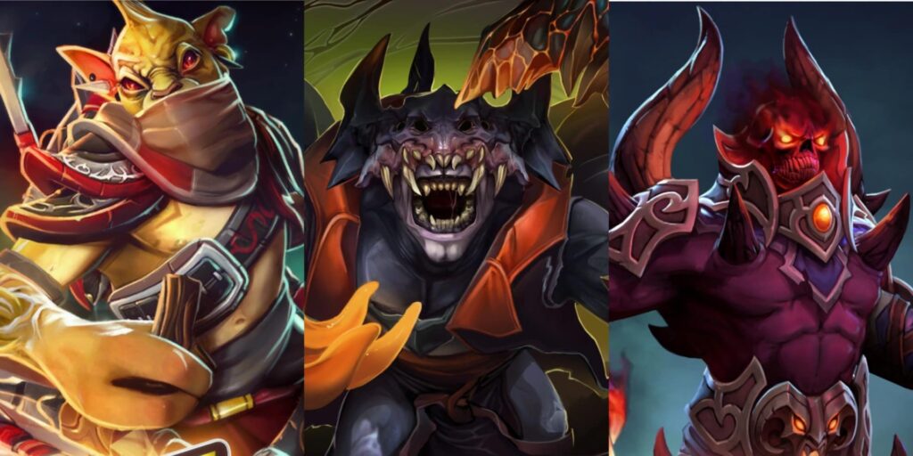 Illustration of three Dota 2 characters