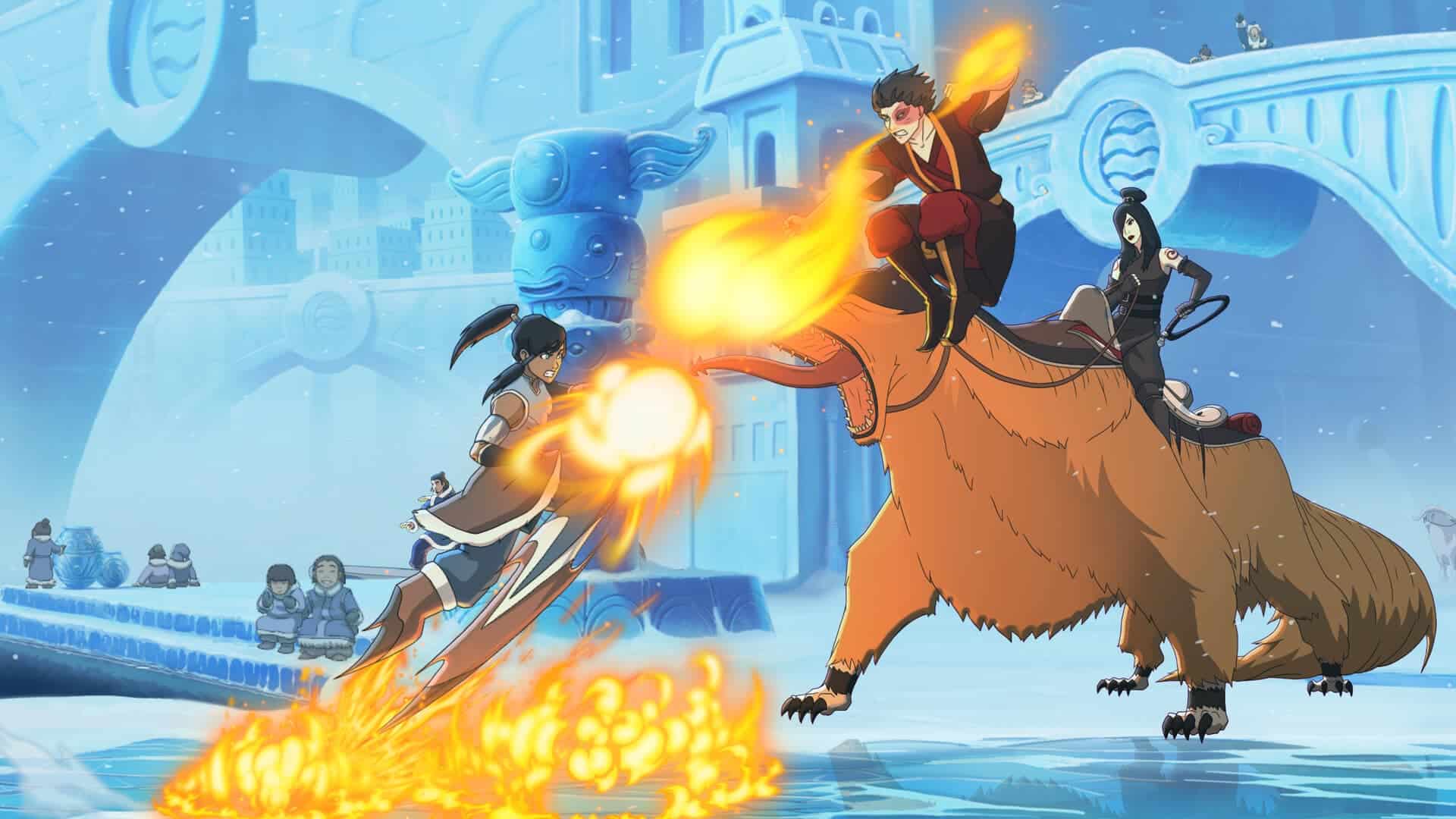 Avatar Legends: The Fighting Game scene depicting a firebending battle