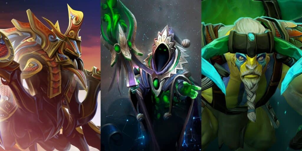 Collage image featuring three Dota 2 characters