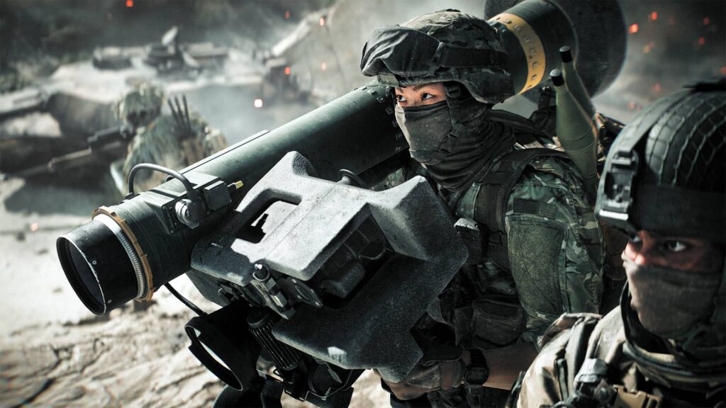 Soldato che punta un lanciatore anticarro durante il combattimento in Battlefield 6