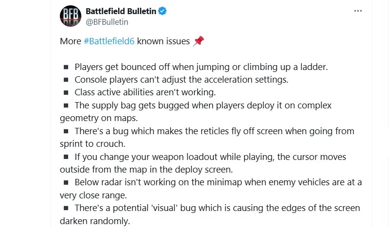 Post on X from Battlefield Bulletin
