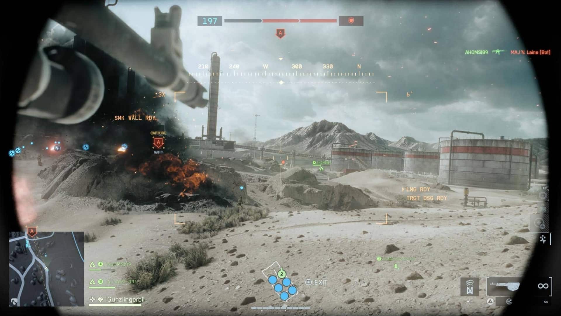 Visão em primeira pessoa de um veículo de combate no Battlefield 6