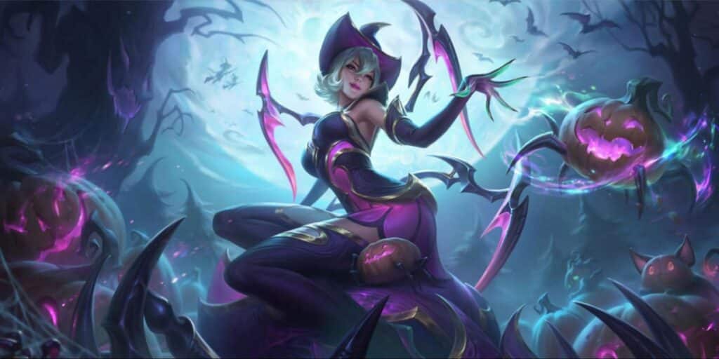 Bewitching Elise in a purple witch attire