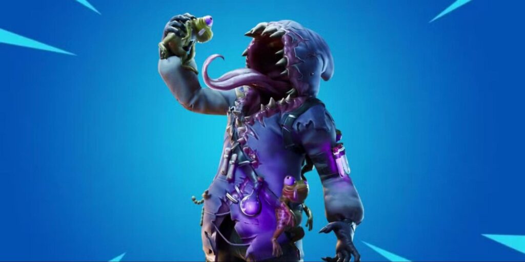 The Big Mouth skin from Fortnite featuring a hood shaped like a giant mouth with teeth and a long tongue