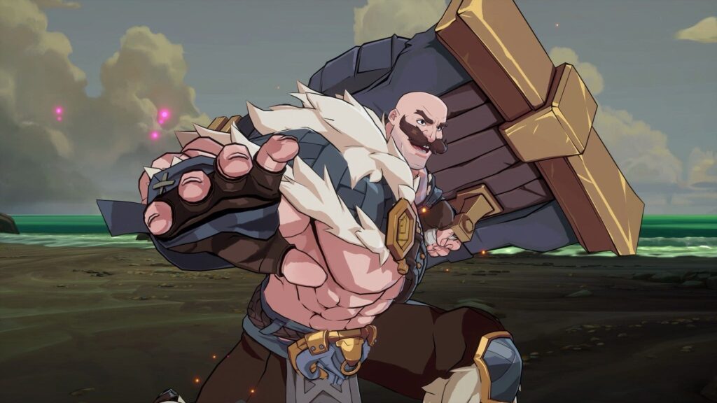 Braum prepares to defend with his massive shield in 2XKO