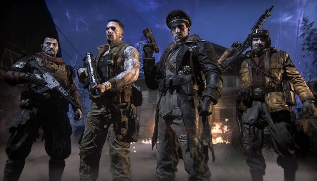 Four armed soldiers stand ready for battle in Call of Duty: Black Ops 7