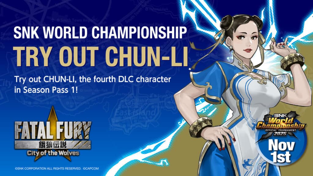 FATAL FURY Street Fighter Chun-Li character in SNK World Championship announcement graphic