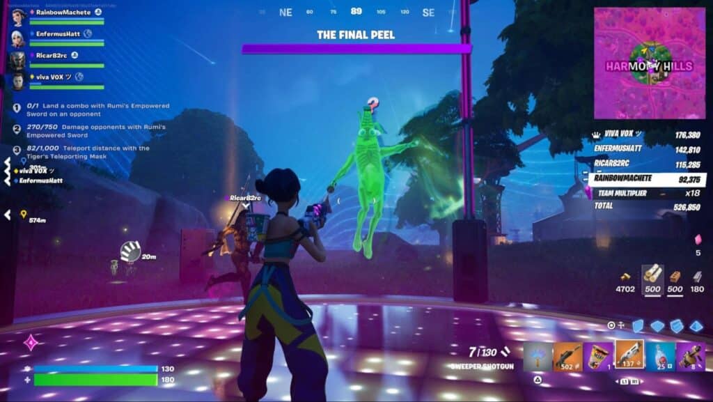 Giocatore che combatte il capo finale del pelado nella modalità di Rush Demon di Fortnite