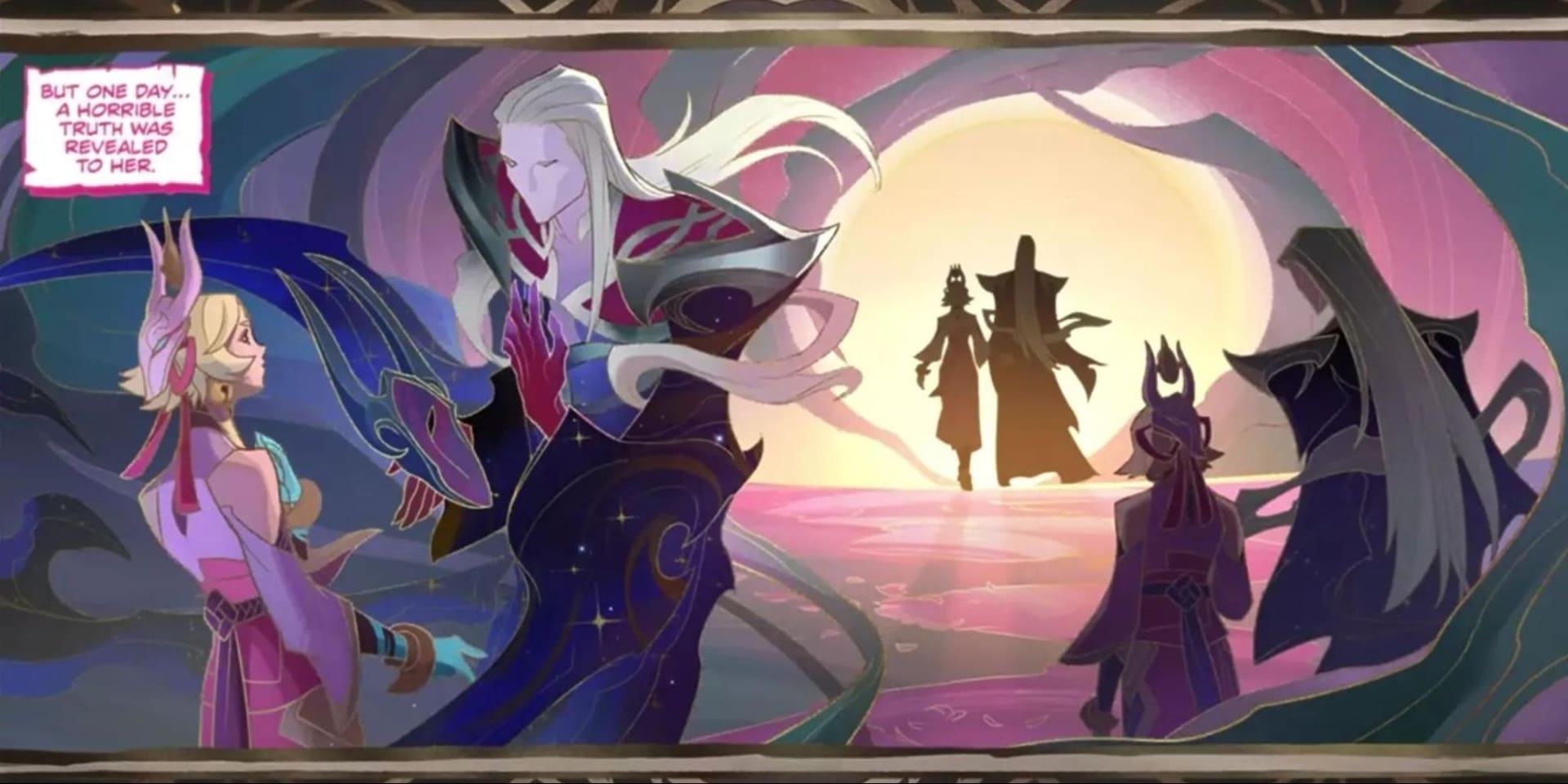 Lol Scene presenta una lucentezza rosa. Zaahen dà a una donna una donna con un copricapo