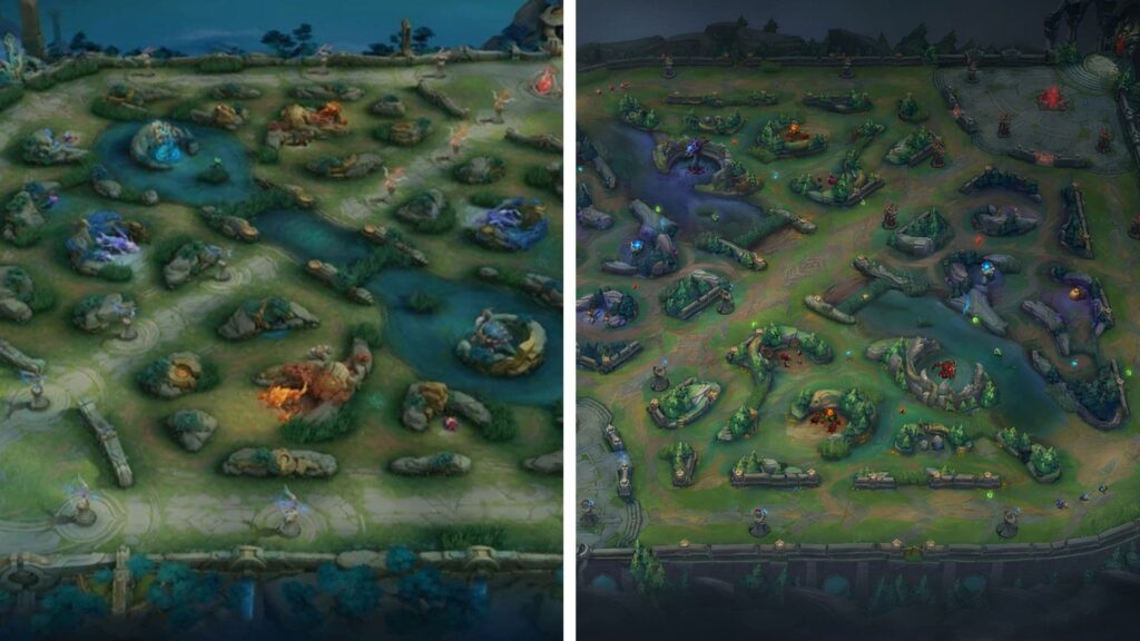 Direkter Vergleich der Schlachtfeldkarten von Mobile Legends Bang Bang und League of Legends Wild Rift