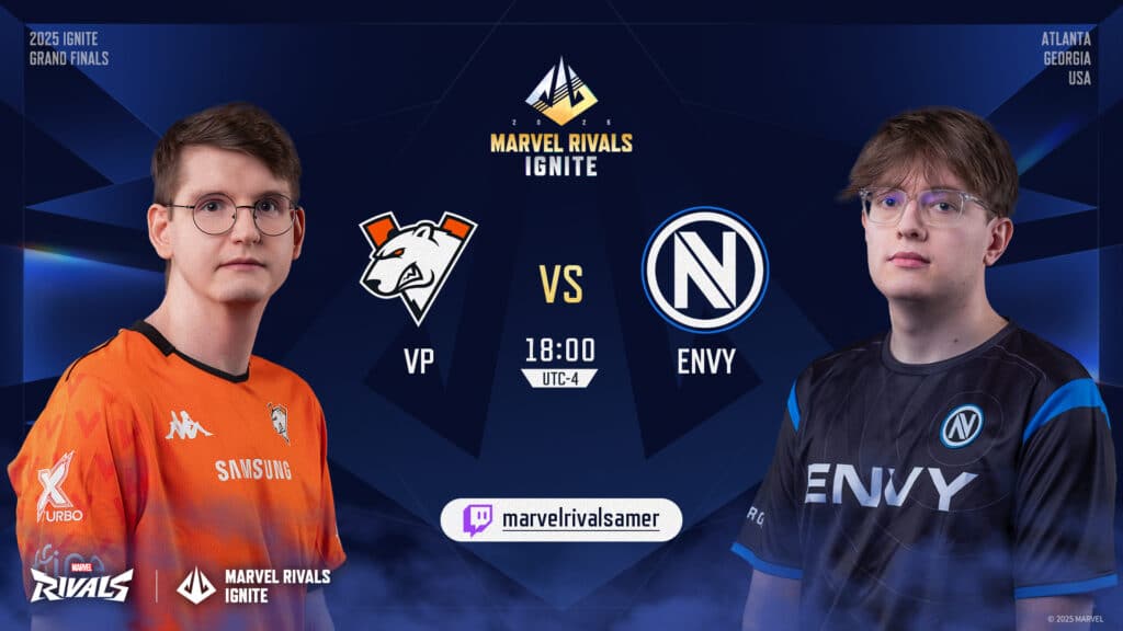 Marvel Rivals Ignite Group Stage day three ENVY and Virtus.pro match announcement graphic