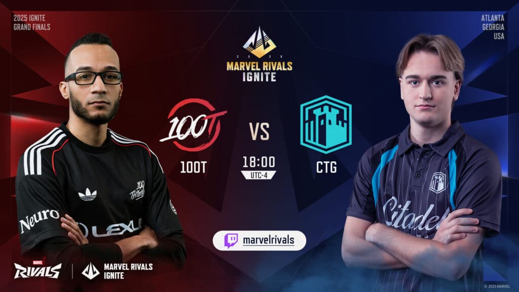 Marvel Rivals Ignite Grand Finals Day One Group Stage 100 Thieves vs Citadel Gaming announcement graphic