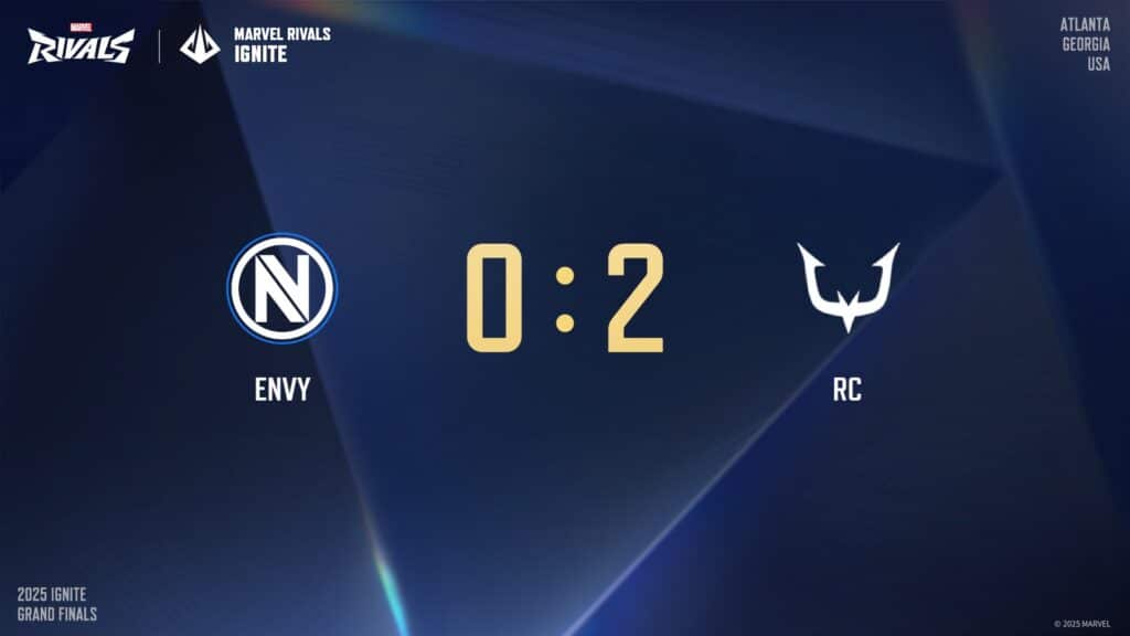 Marvel Rivals Ignite Grand Finals Day One Group Stage ENVY vs REJECT score graphic