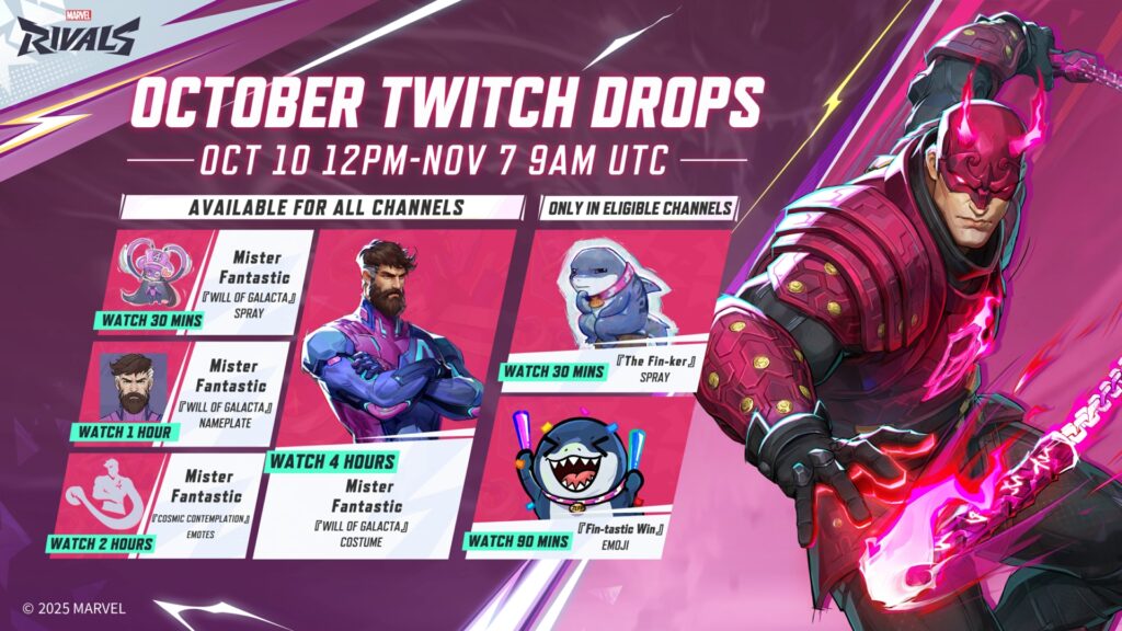 Marvel Rivals Season 4.5 Twitch Drops including skins, emotes, sprays and more featuring Daredevil