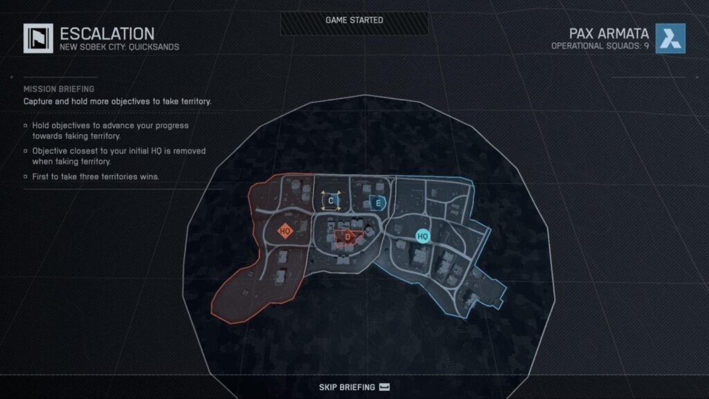 Escalation mode overview showing the New Sobek City: Quicksands map in Battlefield 6