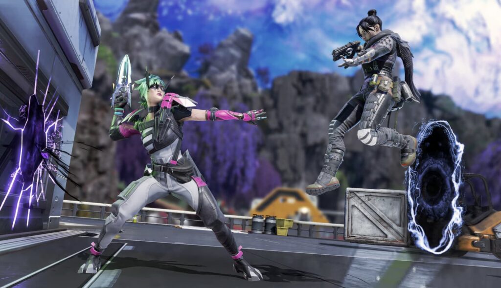 Wraith and Alter from Apex Legends in a battle