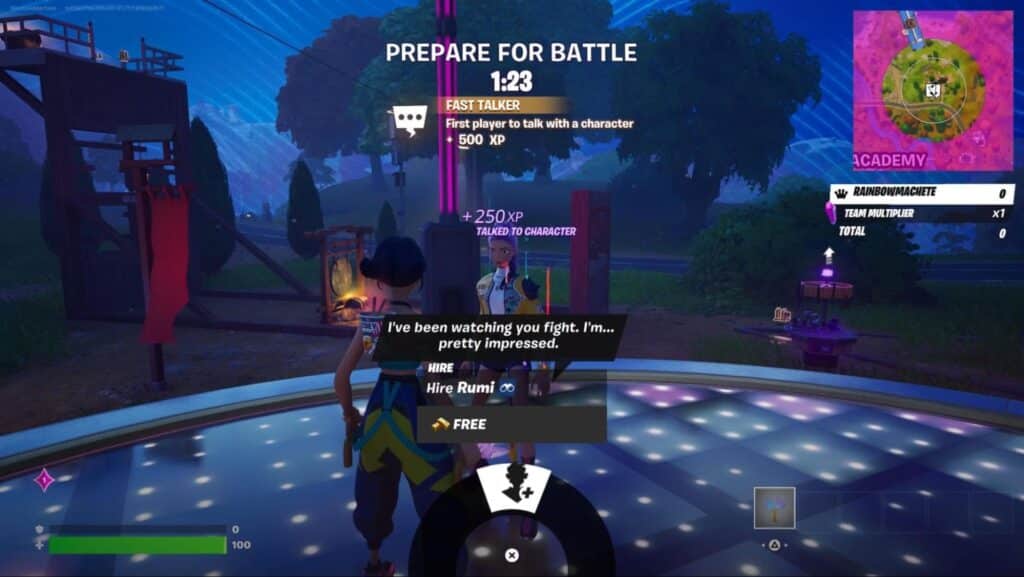 Il giocatore che assume Rumi come alleato NPC in modalità di Rush Demon Fortnite