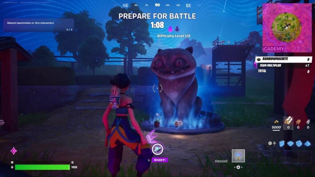 Player in Revival Cat Statue in Fortnite Demon Rush Mode