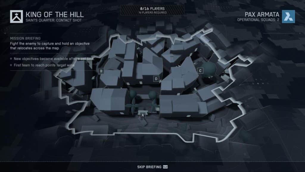 King of the Hill mode layout of the Saints Quarter: Contact Shot map in Battlefield 6