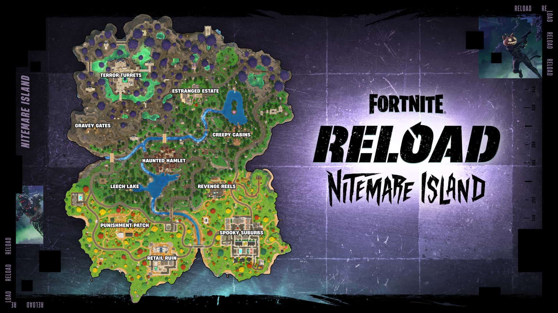 Map of Fortnite's "Nitemare Island" for the Reload event