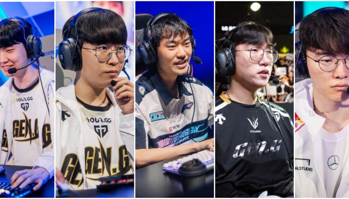 A collage image with five esports players