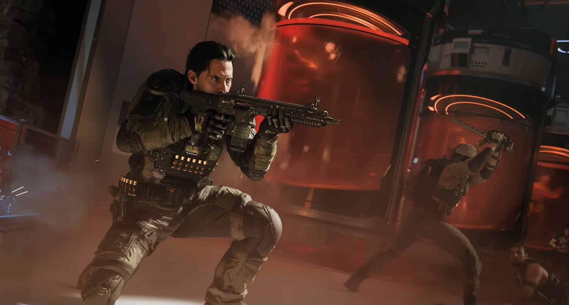 Un soldato Black Ops 7 in tattica si china con un fucile, pronto a partecipare