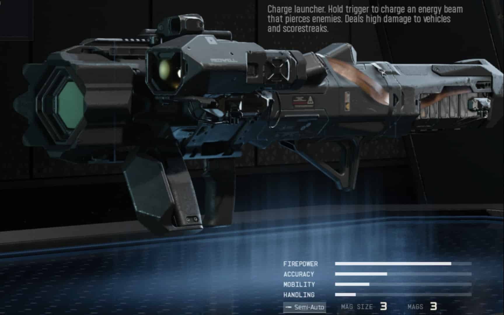 Arma di energia futuristica con dettagli meccanici, con una canna esagonale e portata in Black Ops 7