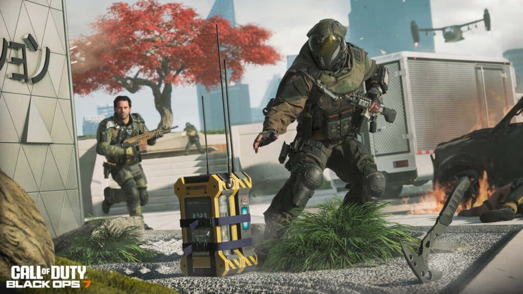 Image of Call of Duty Black Ops 7 player standing near Overload device during match